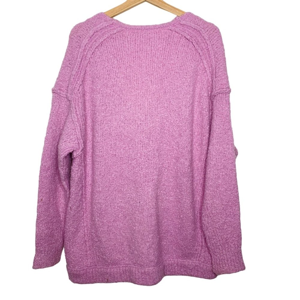Free People Barbie Pink Alpaca Blend V-Neck Oversize Sweater Slouch XS Lagenlook - Picture 7 of 11